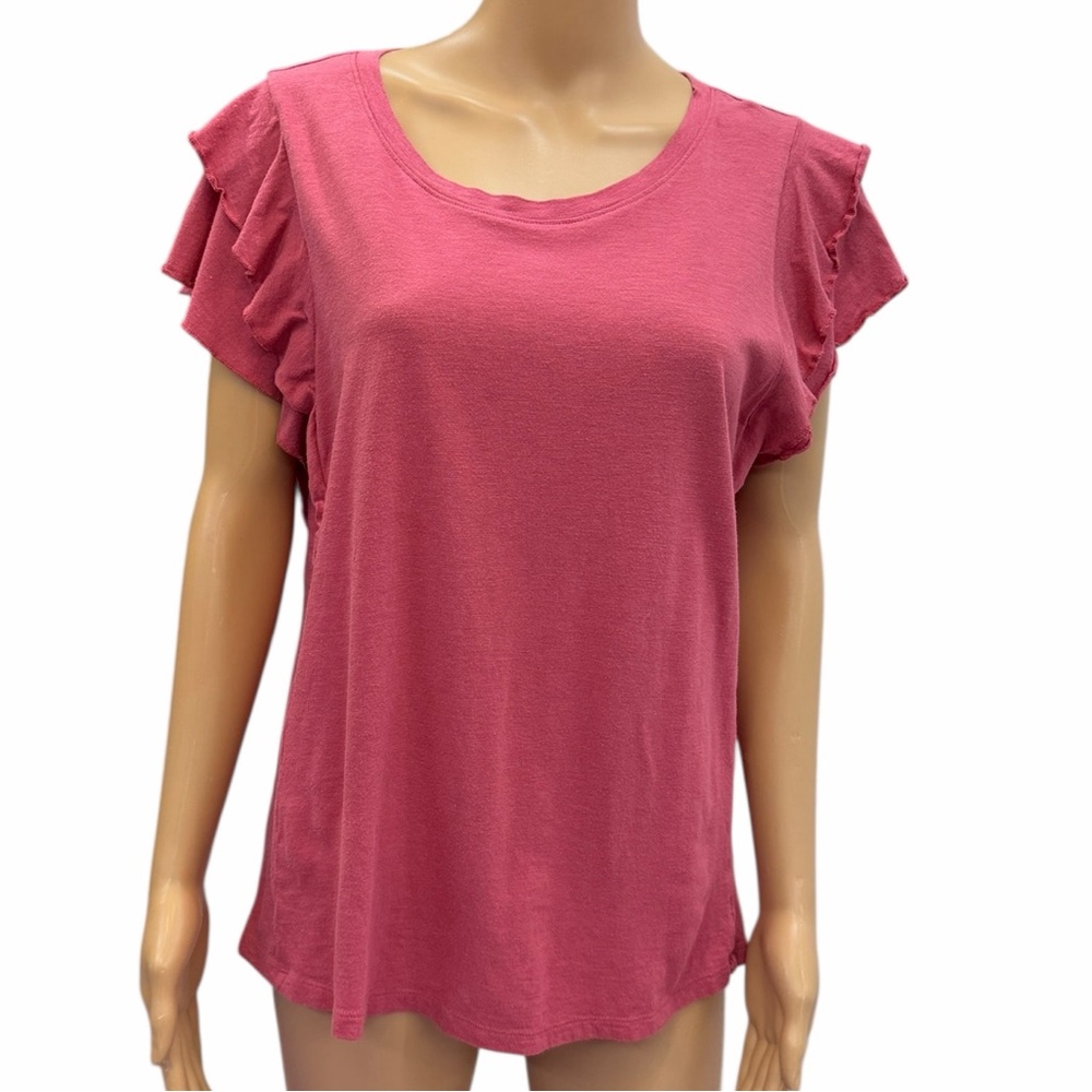 Maurices 24/7 Short Sleeve Ruffled Tee Top Dusty Rose Womens Large